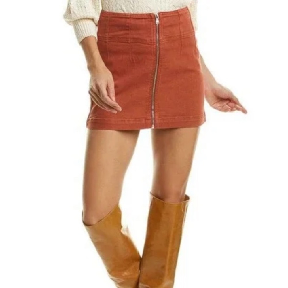 Free People Womens Rust Front Zip Mini Skirt